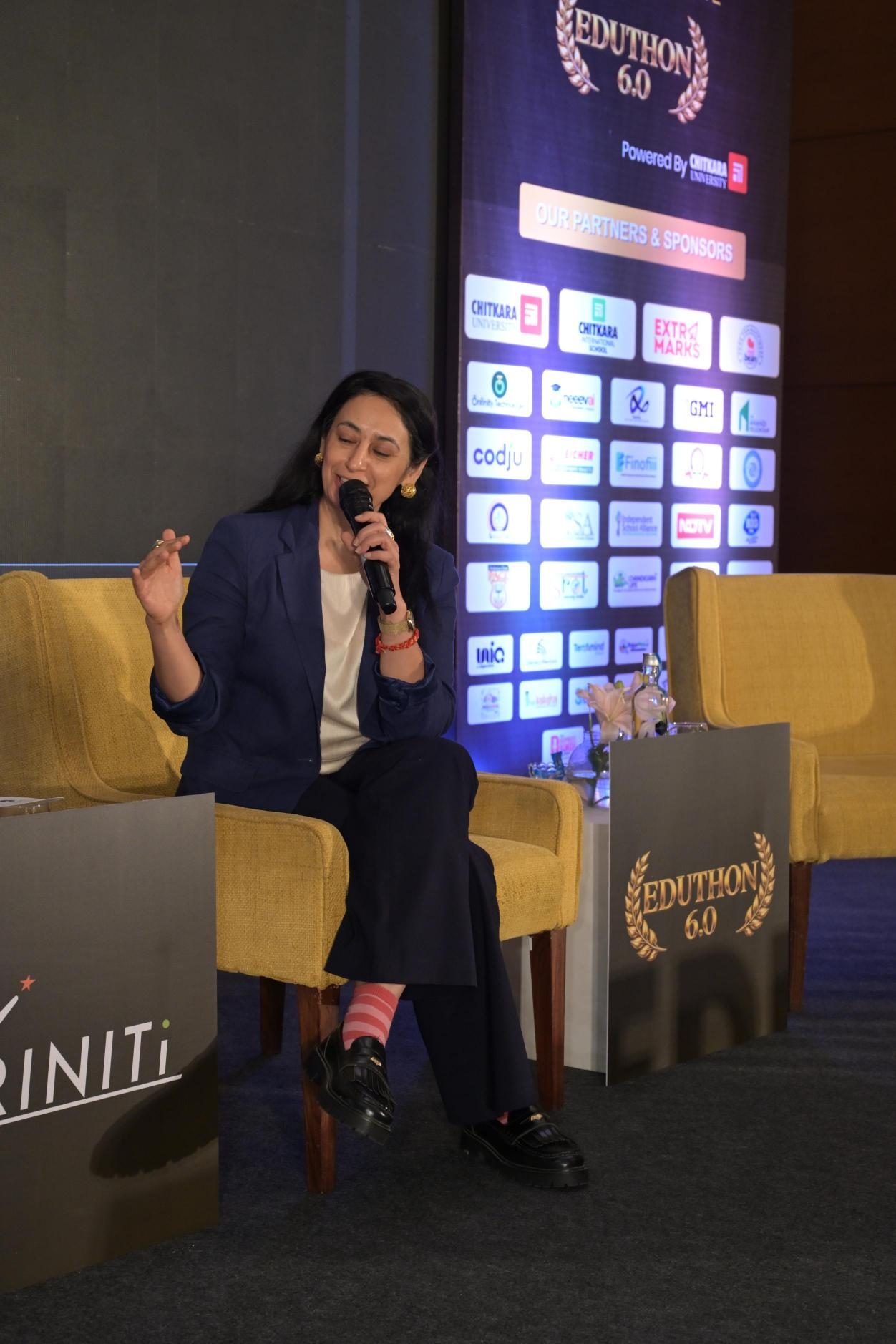 Charneeta from Extramarks speaking on the AI implementation panel at Eduthon 6.0, Chandigarh